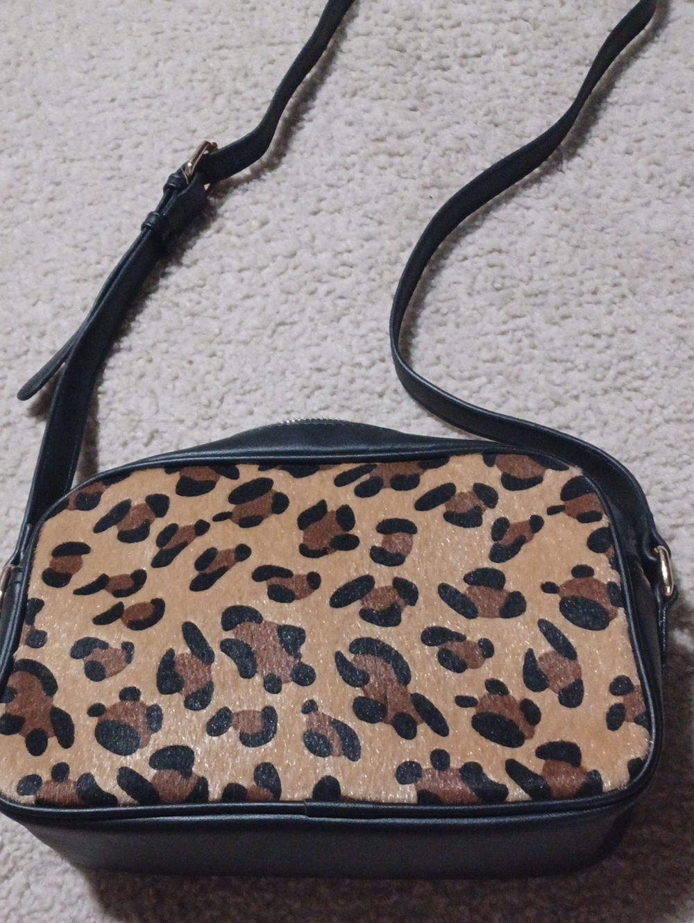 Leopard Print Crossbody Bag with Black Trim